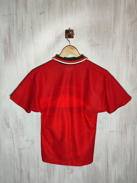 KIDS Manchester United 1994 1995 home Umbro Sz L shirt jersey soccer kit tee BOY