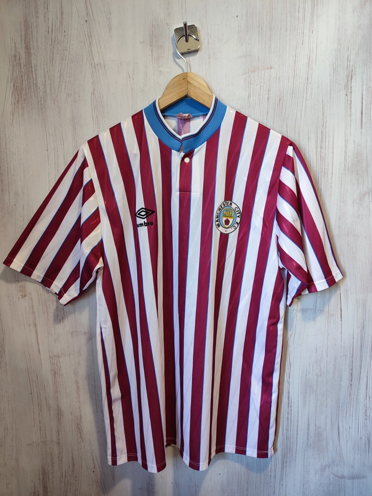 VINTAGE Manchester City 1988 1989 away Size L Umbro football soccer shirt jersey