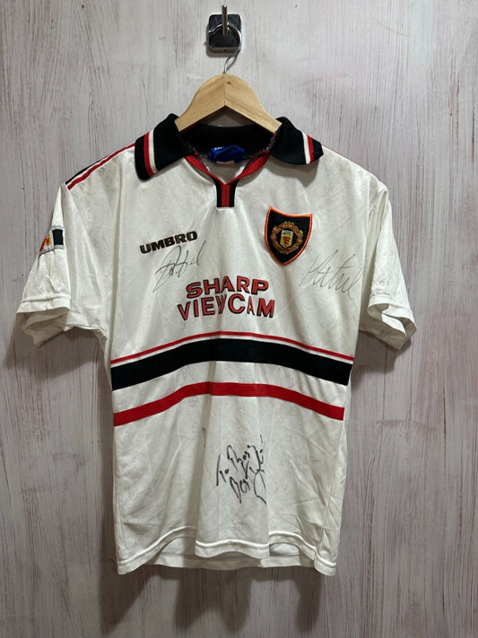 SIGNED kids Manchester United 1998 1999 away shirt jersey kit soccer football