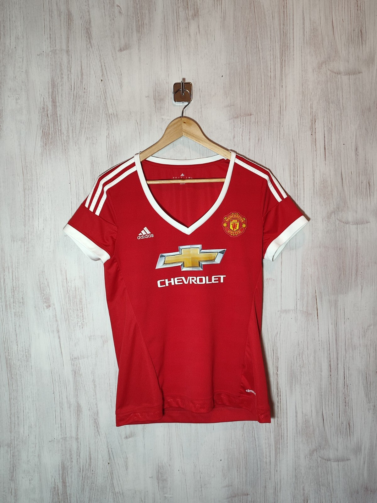 women's Manchester United 2015 2016 home Sz L Adidas shirt jersey soccer kit tee