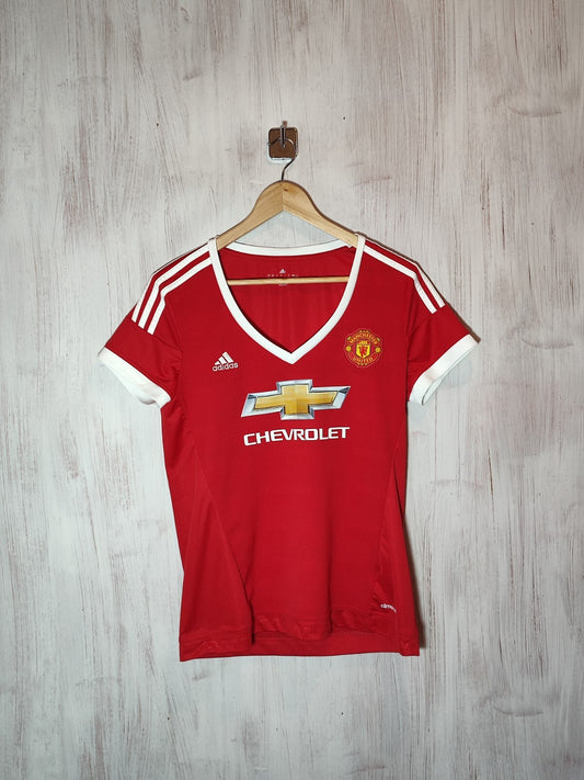 women's Manchester United 2015 2016 home Sz L Adidas shirt jersey soccer kit tee