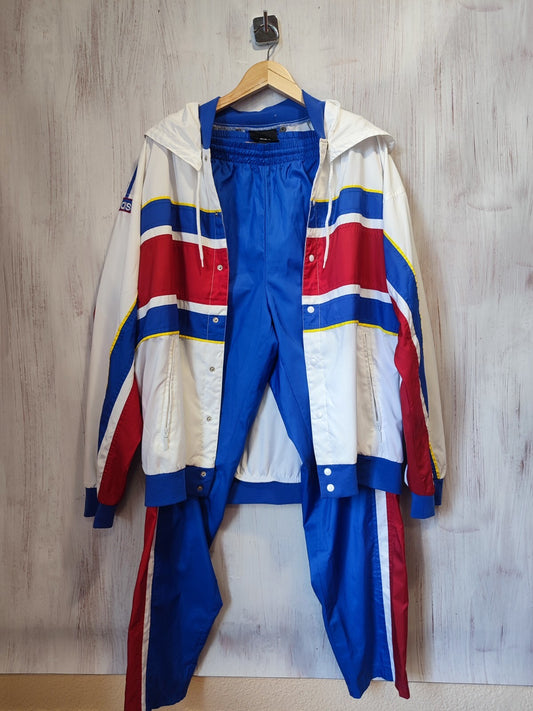 VINTAGE France 1990's Sz L Adidas buttons track suit jacket pants training 90's