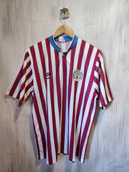 VINTAGE Manchester City 1988 1989 away Size L Umbro football soccer shirt jersey