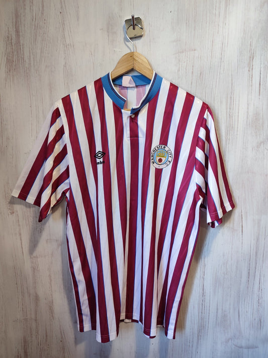 VINTAGE Manchester City 1988 1989 away Size L Umbro football soccer shirt jersey