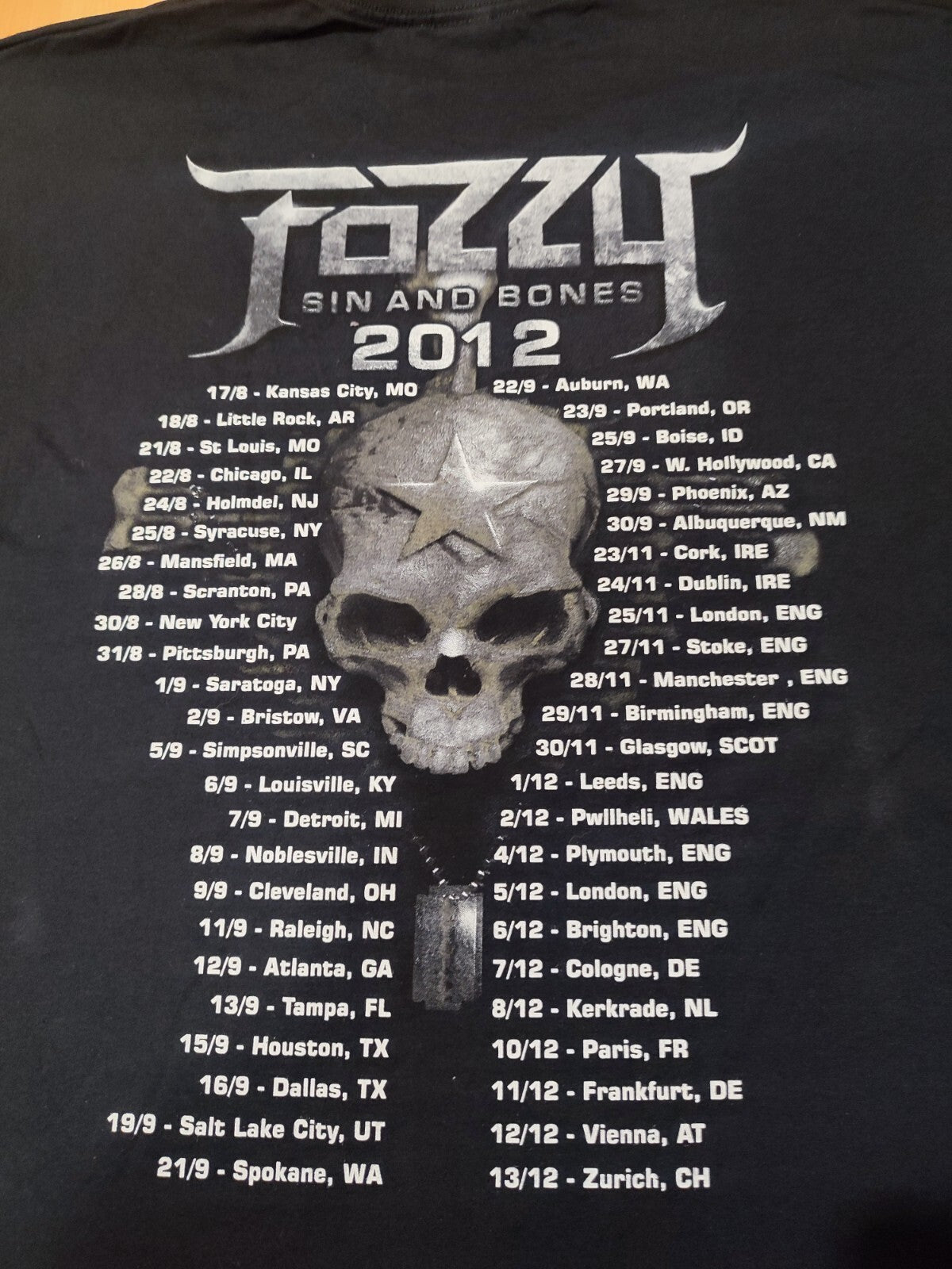 Fozzy 2012 Sin and bones Size 3XL Fruit of the loom jersey shirt tee  rock metal