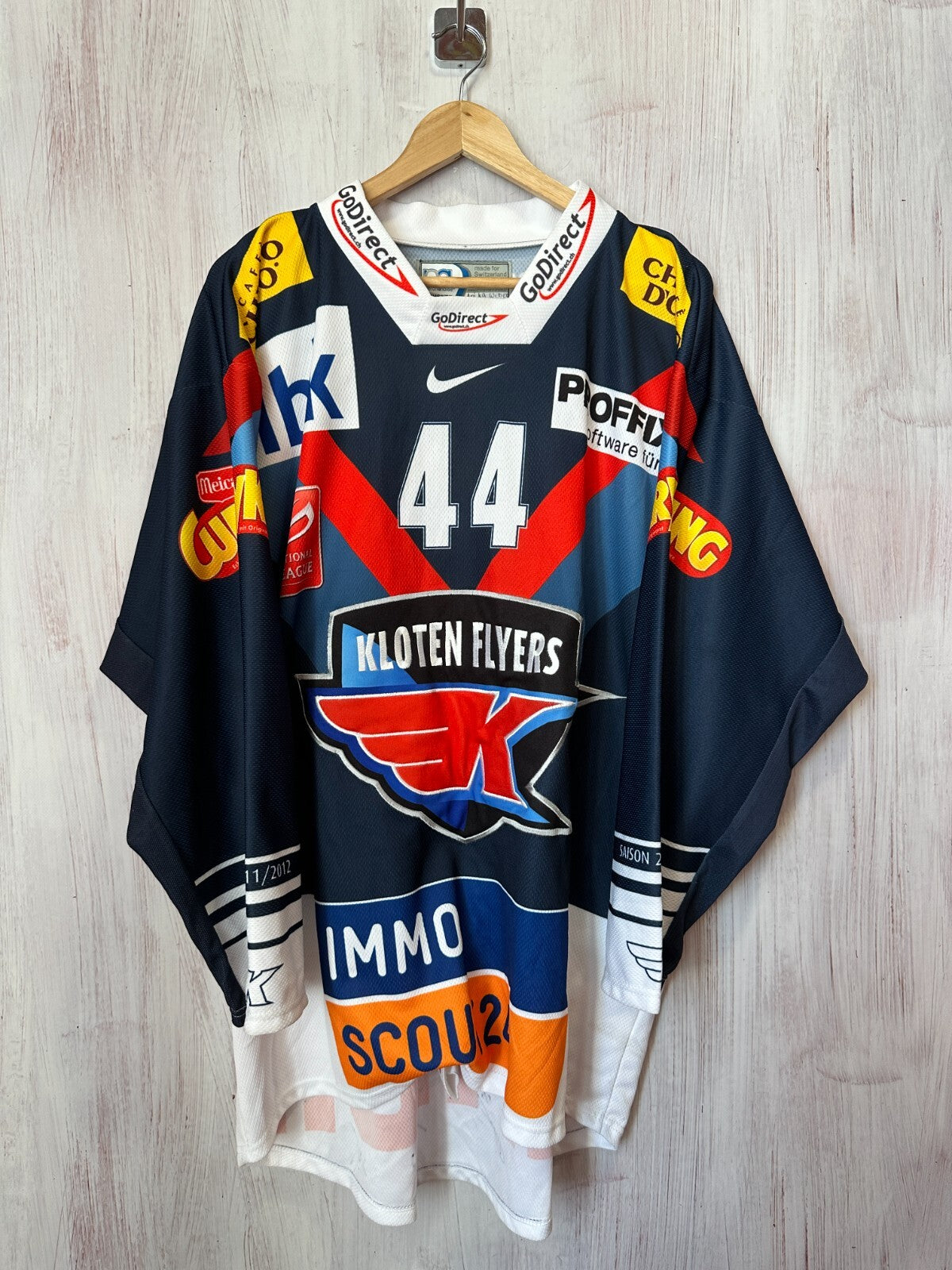 EHC Kloten Flyers #44 Bieber MATCH WORN? Sz XL Ice Hockey jersey shirt kit swiss