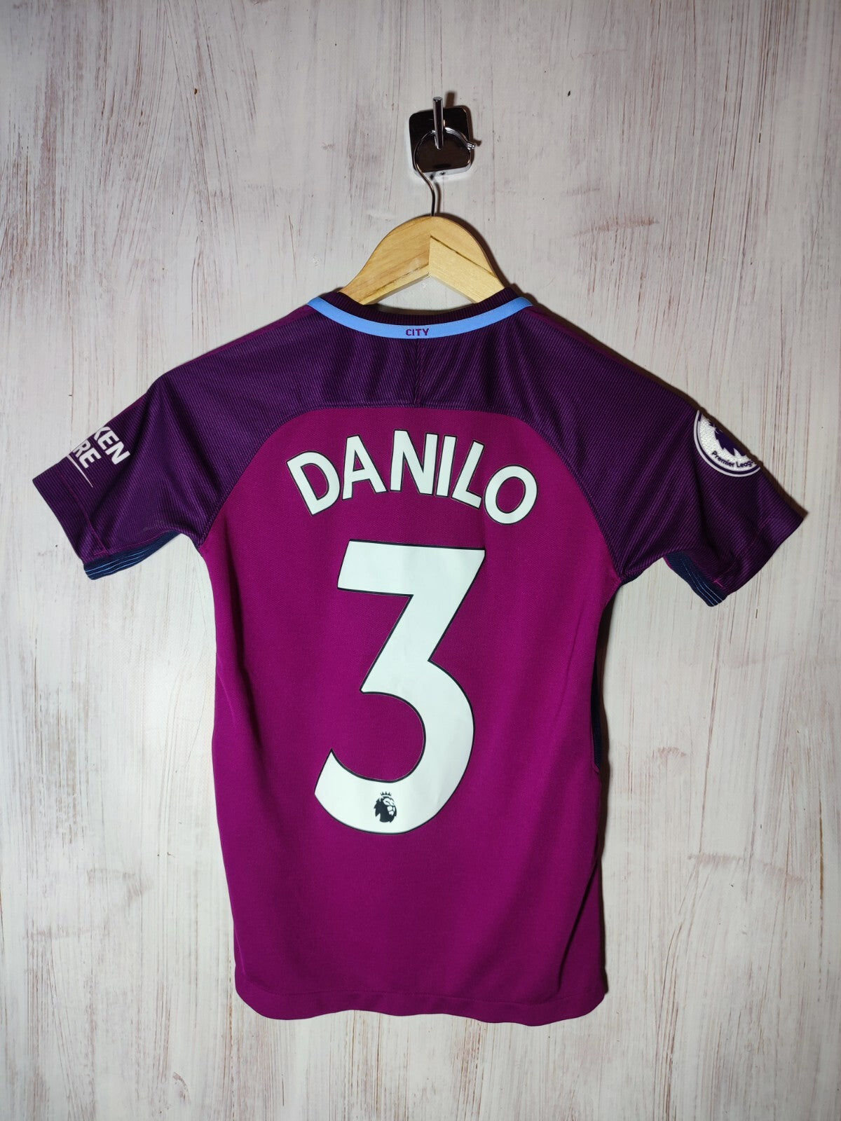 KIDS Manchester City 2017 2018 away Sz S football soccer shirt jersey kit Danilo
