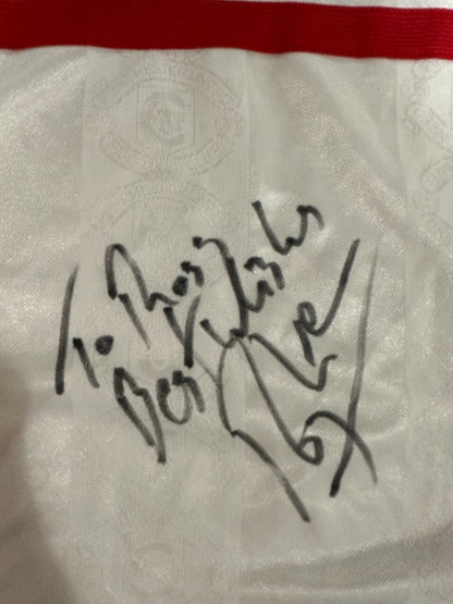 SIGNED kids Manchester United 1998 1999 away shirt jersey kit soccer football