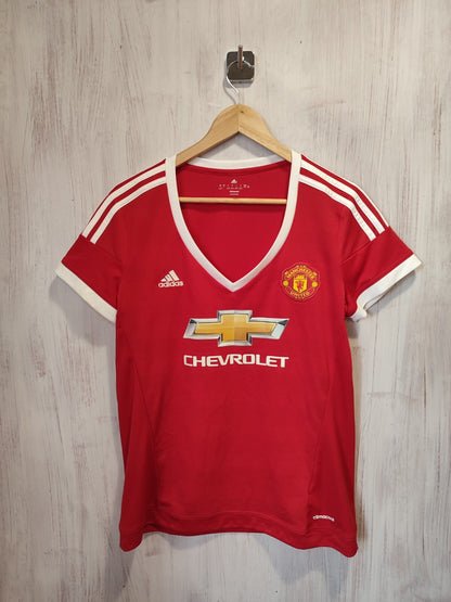 women's Manchester United 2015 2016 home Sz L Adidas shirt jersey soccer kit tee