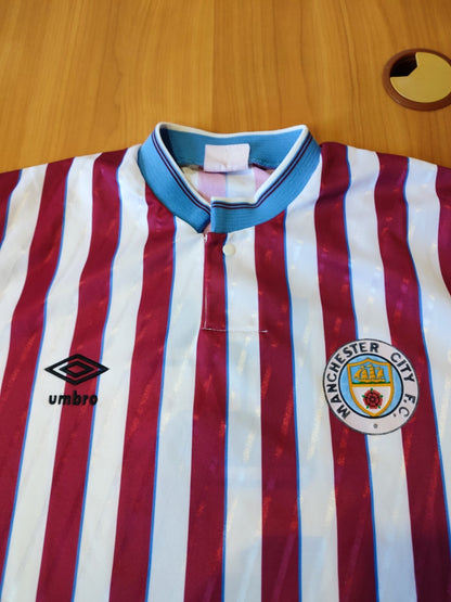 VINTAGE Manchester City 1988 1989 away Size L Umbro football soccer shirt jersey