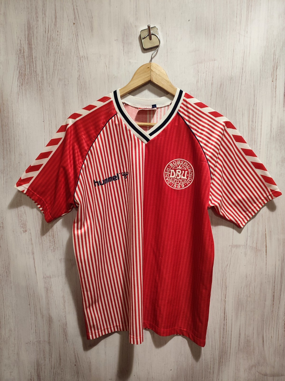 VINTAGE Denmark 1986 home Size L Hummel shirt jersey football soccer kit Dansk