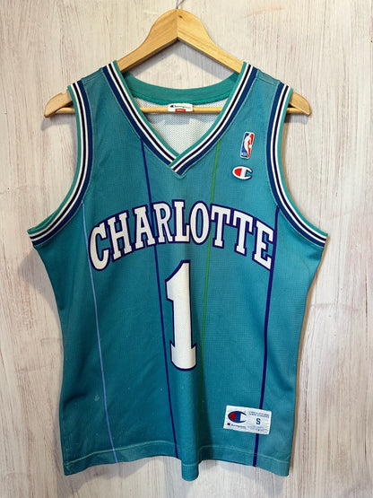 Charlotte Hornets  #1 Muggsy Bogues Size S Champion basketball shirt jersey kit