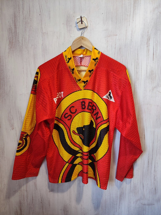 VINTAGE SC Bern 1989 1990 Size S ice hockey Swiss jersey shirt trikot kit Blacky