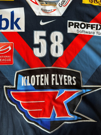 EHC Kloten Flyers #58 Blum MATCH WORN? Size XL Nike Ice Hockey jersey shirt kit